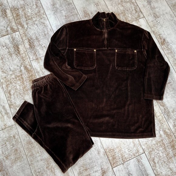 Jones New York Quilted Black & Brown Velour Jacket with Faux Fur Collar - Picture 11 of 11